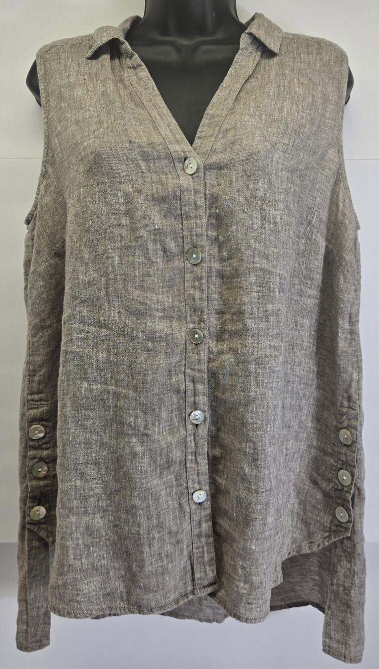 J. Jill Love Linen Coastal Sleeveless Button Front Tunic in Taupe Shirt SZ M